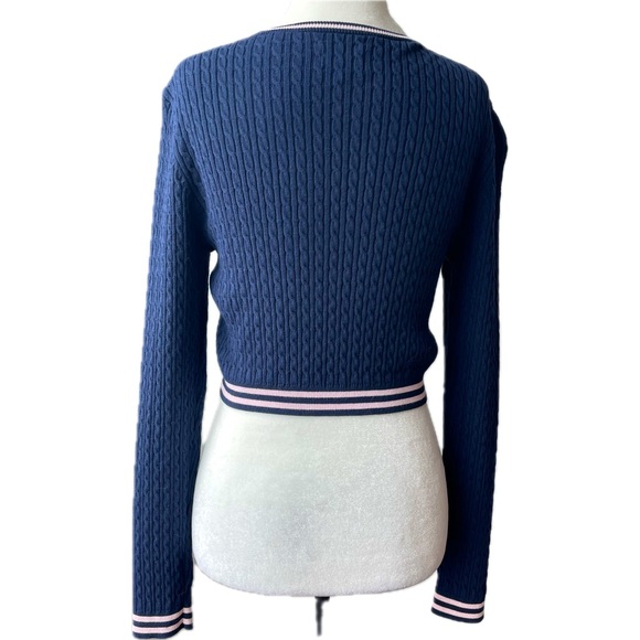 Jack Willis Crop Blue & Pink Preppy Sorority Knit Sweater; UK 12, US 8 Sm / med - Picture 3 of 8